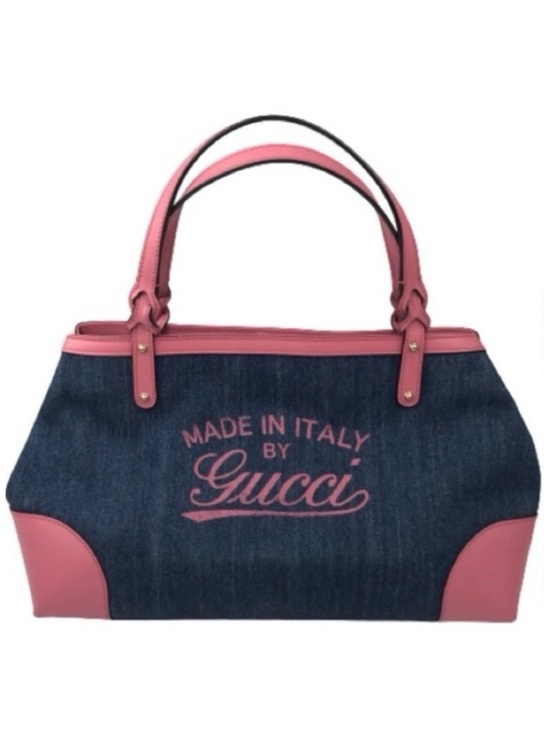 GUCCI Hawaii Tote Blue Denim Pink Leather Oversized Rare Vintage EUC - Picture 16 of 16